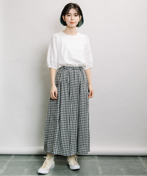refinedworks（リファインドワークス）の「ギンガムタックSK（スカート・レディース・ブラウン/グリーン/ホワイト×ブラック・FREE）」の7枚目の写真
