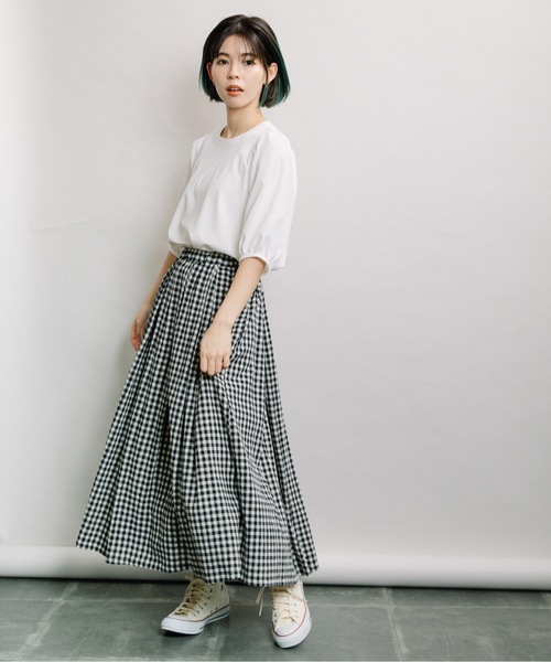 refinedworks（リファインドワークス）の「ギンガムタックSK（スカート・レディース・ブラウン/グリーン/ホワイト×ブラック・FREE）」の4枚目の写真