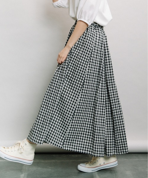 refinedworks（リファインドワークス）の「ギンガムタックSK（スカート・レディース・ブラウン/グリーン/ホワイト×ブラック・FREE）」の5枚目の写真
