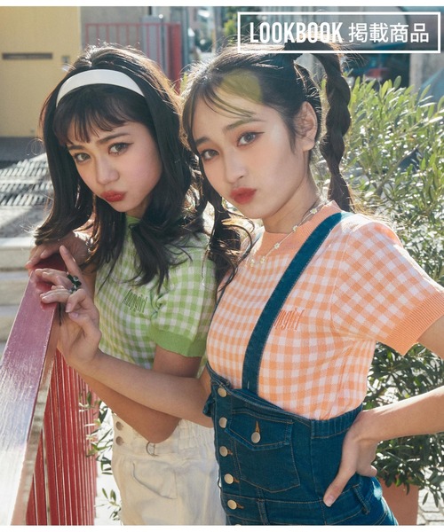 Anap Girl アナップガール の ギンガムチェックサマーニットトップス Tシャツ カットソー Wear