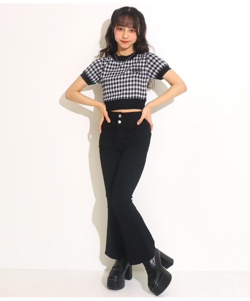 ANAP GｉRL（アナップガール）の「ギンガムチェックサマーニットトップス（Tシャツ/カットソー・キッズ・ブラック/オレンジ/グリーン・S/M）」の10枚目の写真