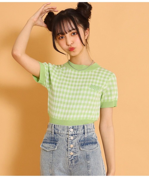 ANAP GｉRL（アナップガール）の「ギンガムチェックサマーニットトップス（Tシャツ/カットソー・キッズ・ブラック/オレンジ/グリーン・S/M）」の11枚目の写真