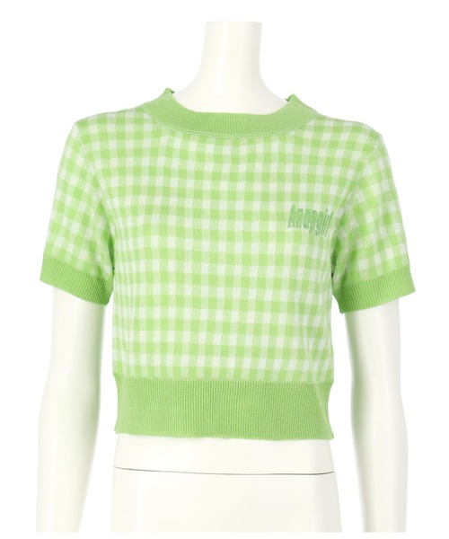 ANAP GｉRL（アナップガール）の「ギンガムチェックサマーニットトップス（Tシャツ/カットソー・キッズ・ブラック/オレンジ/グリーン・S/M）」の15枚目の写真