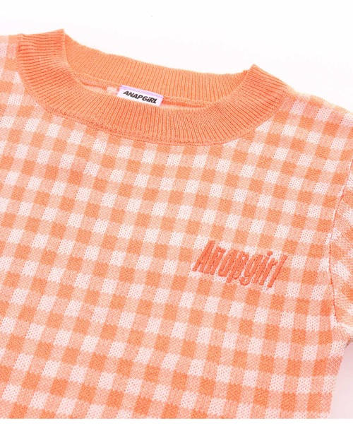 ANAP GｉRL（アナップガール）の「ギンガムチェックサマーニットトップス（Tシャツ/カットソー・キッズ・ブラック/オレンジ/グリーン・S/M）」の18枚目の写真