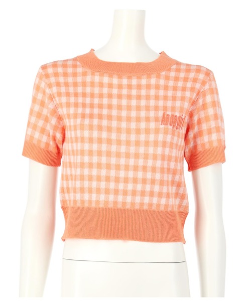 ANAP GｉRL（アナップガール）の「ギンガムチェックサマーニットトップス（Tシャツ/カットソー・キッズ・ブラック/オレンジ/グリーン・S/M）」の8枚目の写真