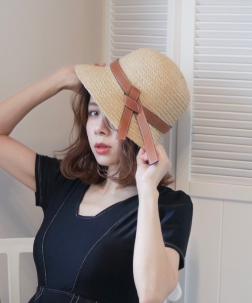 LVEU.（ラブユ.）の「leather ribbon hat / レザーリボンハット（ハット・レディース・モカ・FREE）」の2枚目の写真