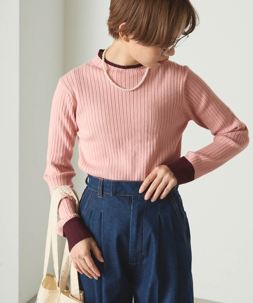 forksy.（フォルクシー）の「【forksy.】配色リブボトルネックプルオーバー（ニット/セーター・レディース・イエロー/ピンク/ブラック/ナチュラル/ブルー・FREE）」の5枚目の写真