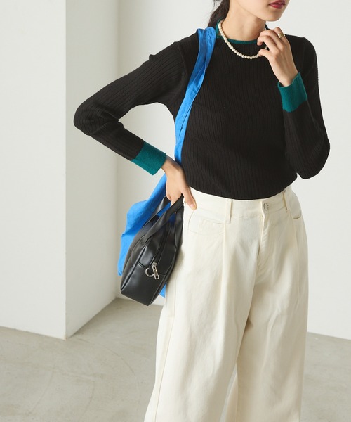 forksy.（フォルクシー）の「【forksy.】配色リブボトルネックプルオーバー（ニット/セーター・レディース・イエロー/ピンク/ブラック/ナチュラル/ブルー・FREE）」の7枚目の写真