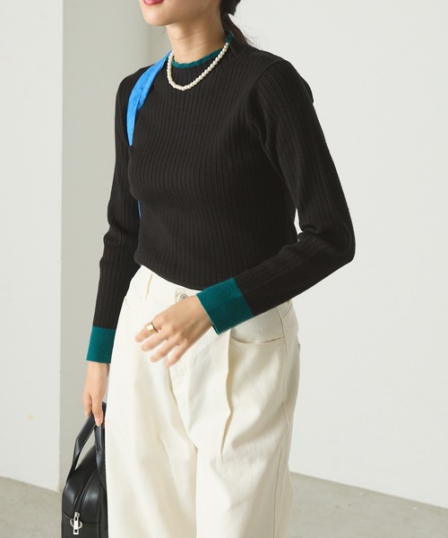 forksy.（フォルクシー）の「【forksy.】配色リブボトルネックプルオーバー（ニット/セーター・レディース・イエロー/ピンク/ブラック/ナチュラル/ブルー・FREE）」の8枚目の写真