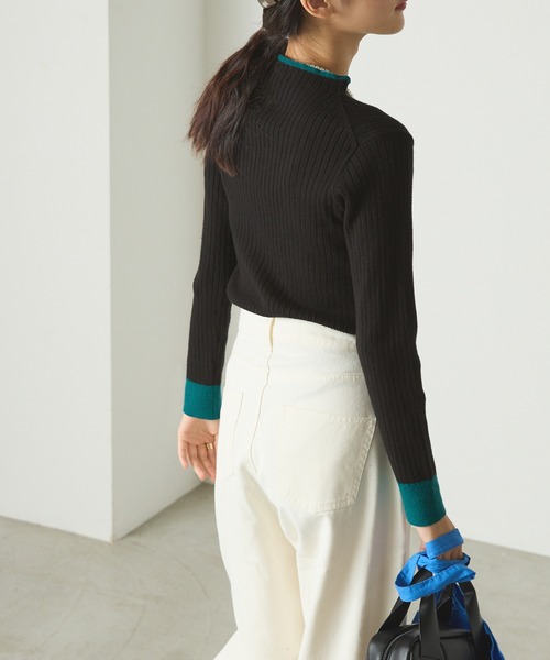 forksy.（フォルクシー）の「【forksy.】配色リブボトルネックプルオーバー（ニット/セーター・レディース・イエロー/ピンク/ブラック/ナチュラル/ブルー・FREE）」の9枚目の写真