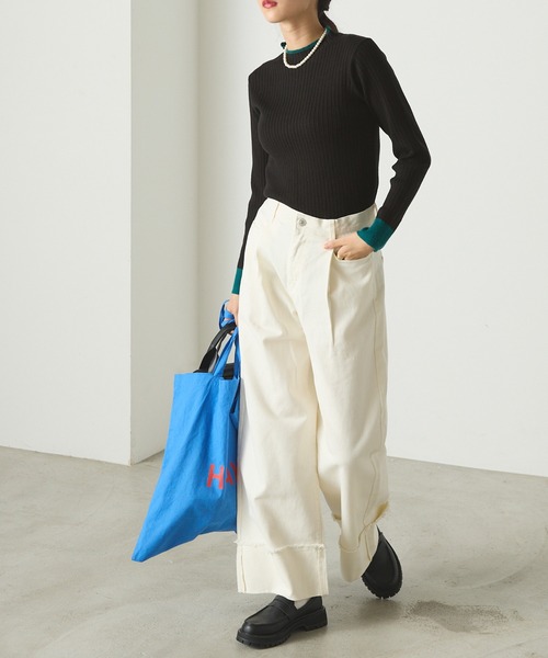 forksy.（フォルクシー）の「【forksy.】配色リブボトルネックプルオーバー（ニット/セーター・レディース・イエロー/ピンク/ブラック/ナチュラル/ブルー・FREE）」の11枚目の写真