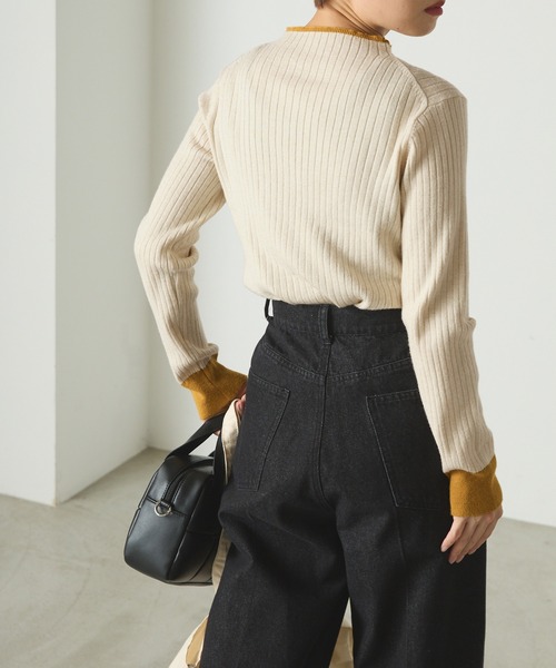 forksy.（フォルクシー）の「【forksy.】配色リブボトルネックプルオーバー（ニット/セーター・レディース・イエロー/ピンク/ブラック/ナチュラル/ブルー・FREE）」の17枚目の写真