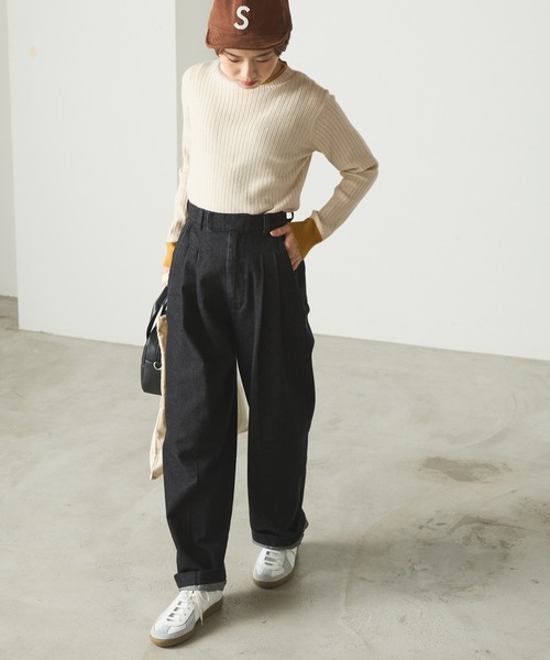 forksy.（フォルクシー）の「【forksy.】配色リブボトルネックプルオーバー（ニット/セーター・レディース・イエロー/ピンク/ブラック/ナチュラル/ブルー・FREE）」の19枚目の写真