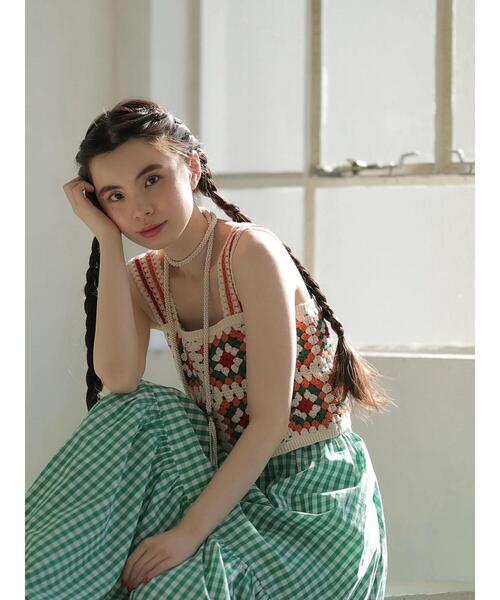 ESCAR（エスカー）の「・ESCAR カギ針ニットキャミ（キャミソール・レディース・ブラック/アイボリー・FREE）」の3枚目の写真