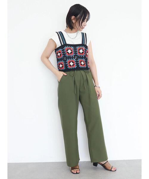 ESCAR（エスカー）の「・ESCAR カギ針ニットキャミ（キャミソール・レディース・ブラック/アイボリー・FREE）」の13枚目の写真