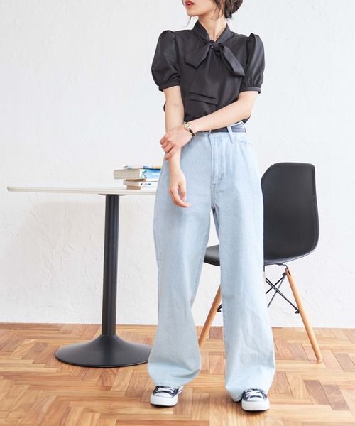 WEGO（ウィゴー）の「WEGO/リボンタイ5分袖ブラウス（シャツ/ブラウス・レディース・ホワイト系その他/ブラック/ホワイト・FREE）」の13枚目の写真