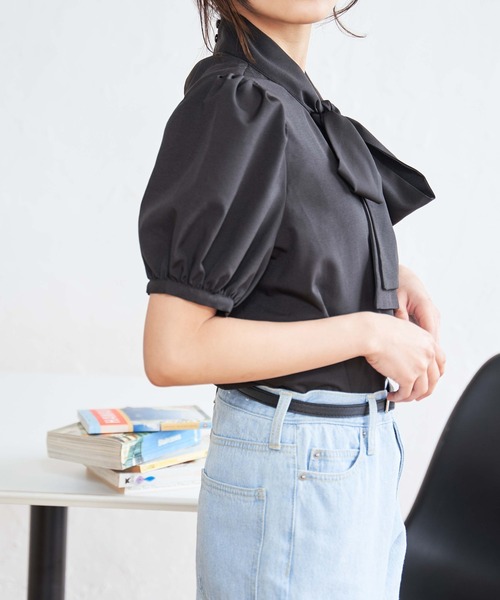 WEGO（ウィゴー）の「WEGO/リボンタイ5分袖ブラウス（シャツ/ブラウス・レディース・ホワイト系その他/ブラック/ホワイト・FREE）」の14枚目の写真