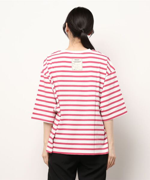 Samansa Mos2(サマンサ モスモス)の「ビッグシルエットボーダーカットソー(Tシャツ/カットソー・レディース・オフホワイト/イエロー/グリーン/ブルー/ピンク/キャメル・フリ-)」の9枚目の写真