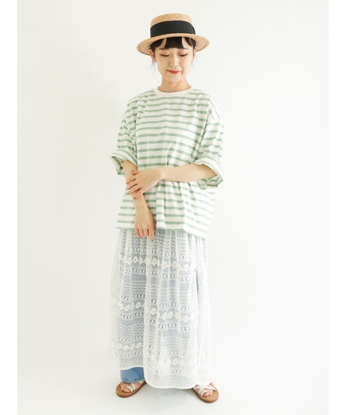 Samansa Mos2(サマンサ モスモス)の「ビッグシルエットボーダーカットソー(Tシャツ/カットソー・レディース・オフホワイト/イエロー/グリーン/ブルー/ピンク/キャメル・フリ-)」の20枚目の写真