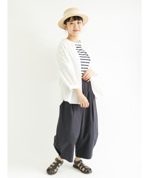 Samansa Mos2(サマンサ モスモス)の「ビッグシルエットボーダーカットソー(Tシャツ/カットソー・レディース・オフホワイト/イエロー/グリーン/ブルー/ピンク/キャメル・フリ-)」の16枚目の写真