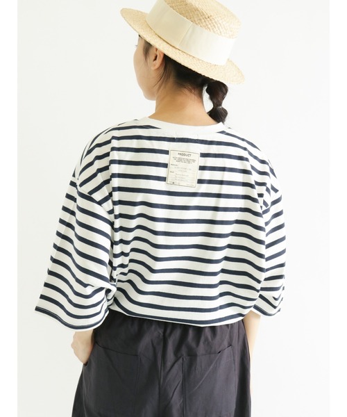 Samansa Mos2(サマンサ モスモス)の「ビッグシルエットボーダーカットソー(Tシャツ/カットソー・レディース・オフホワイト/イエロー/グリーン/ブルー/ピンク/キャメル・フリ-)」の19枚目の写真