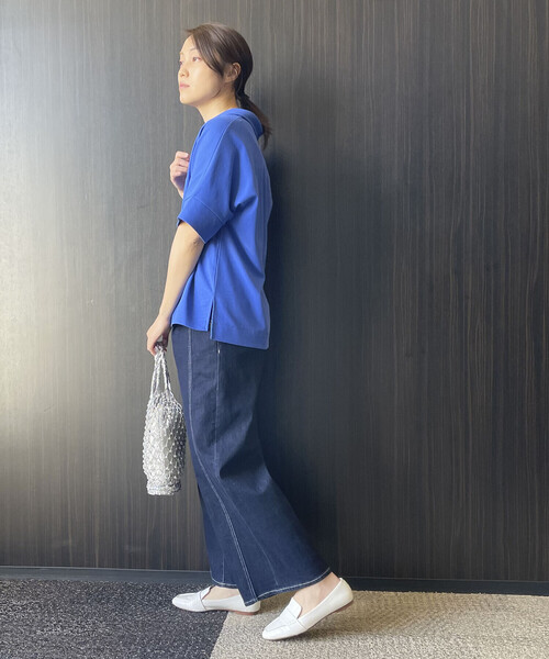 COMME CA ISM（コムサイズム）の「鹿の子　Ｖネックカットソー（ポロシャツ・レディース・ホワイト/ブラック/ブルー/グリーン・FREE）」の8枚目の写真