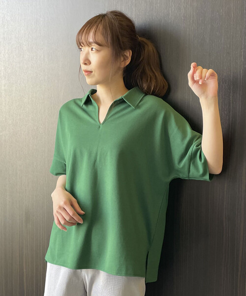 COMME CA ISM（コムサイズム）の「鹿の子　Ｖネックカットソー（ポロシャツ・レディース・ホワイト/ブラック/ブルー/グリーン・FREE）」の12枚目の写真