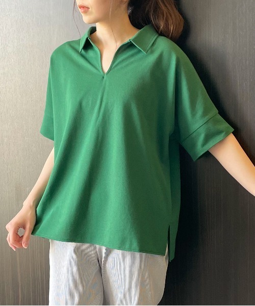COMME CA ISM（コムサイズム）の「鹿の子　Ｖネックカットソー（ポロシャツ・レディース・ホワイト/ブラック/ブルー/グリーン・FREE）」の3枚目の写真