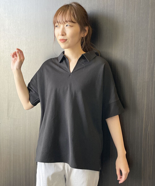 COMME CA ISM（コムサイズム）の「鹿の子　Ｖネックカットソー（ポロシャツ・レディース・ホワイト/ブラック/ブルー/グリーン・FREE）」の18枚目の写真