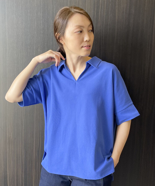 COMME CA ISM（コムサイズム）の「鹿の子　Ｖネックカットソー（ポロシャツ・レディース・ホワイト/ブラック/ブルー/グリーン・FREE）」の19枚目の写真