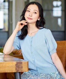 【洗える】ひんやり心地良いパフ袖ニットカーディガン