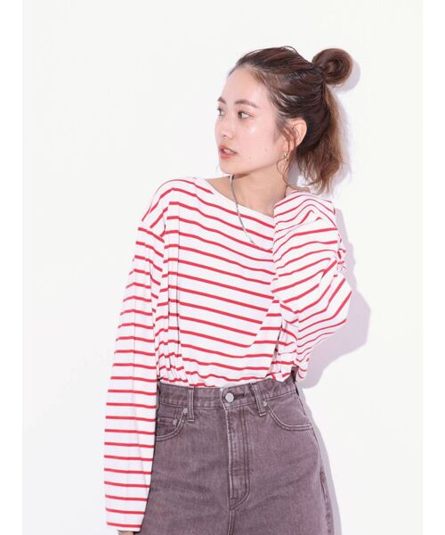 Ungrid（アングリッド）の「ボートネックボーダーロングスリーブTee（Tシャツ/カットソー・レディース・ネイビー/レッド/グリーン・FREE）」の6枚目の写真