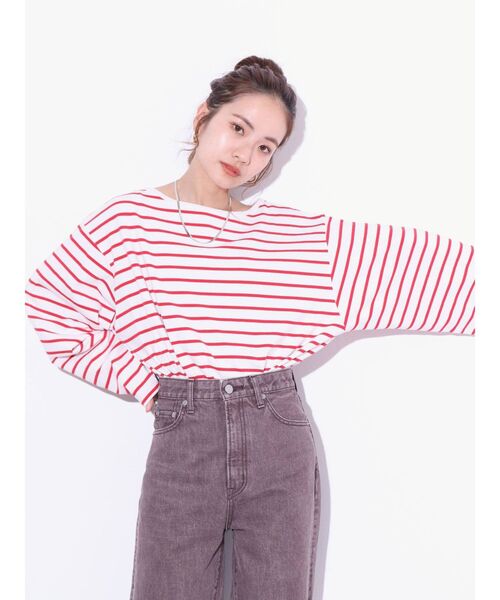 Ungrid（アングリッド）の「ボートネックボーダーロングスリーブTee（Tシャツ/カットソー・レディース・ネイビー/レッド/グリーン・FREE）」の9枚目の写真
