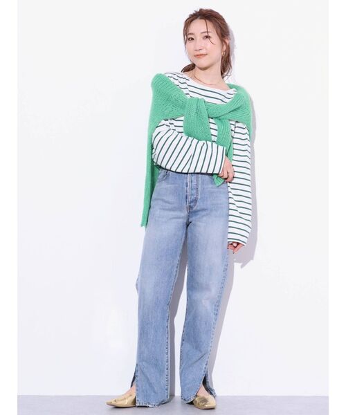 Ungrid（アングリッド）の「ボートネックボーダーロングスリーブTee（Tシャツ/カットソー・レディース・ネイビー/レッド/グリーン・FREE）」の5枚目の写真