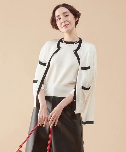 martinique（マルティニーク）の「martinique/スーパーエクストラファインメリノカーディガン（カーディガン/ボレロ・レディース・ホワイト×ブラック/レッド/ブラウン/ネイビー・FREE）」の2枚目の写真