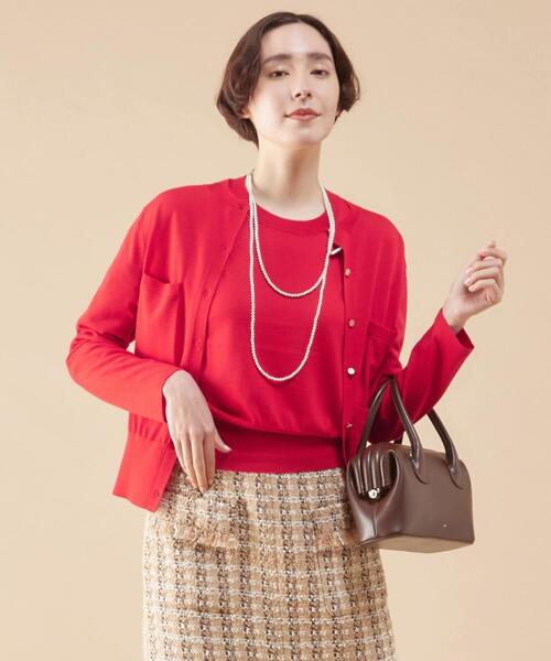 martinique（マルティニーク）の「martinique/スーパーエクストラファインメリノカーディガン（カーディガン/ボレロ・レディース・ホワイト×ブラック/レッド/ブラウン/ネイビー・FREE）」の4枚目の写真