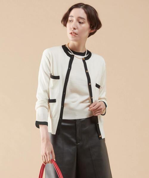 martinique（マルティニーク）の「martinique/スーパーエクストラファインメリノカーディガン（カーディガン/ボレロ・レディース・ホワイト×ブラック/レッド/ブラウン/ネイビー・FREE）」の5枚目の写真