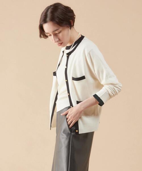 martinique（マルティニーク）の「martinique/スーパーエクストラファインメリノカーディガン（カーディガン/ボレロ・レディース・ホワイト×ブラック/レッド/ブラウン/ネイビー・FREE）」の6枚目の写真