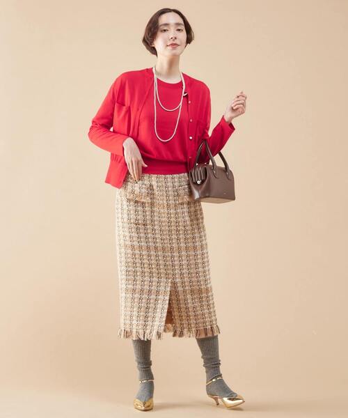 martinique（マルティニーク）の「martinique/スーパーエクストラファインメリノカーディガン（カーディガン/ボレロ・レディース・ホワイト×ブラック/レッド/ブラウン/ネイビー・FREE）」の14枚目の写真