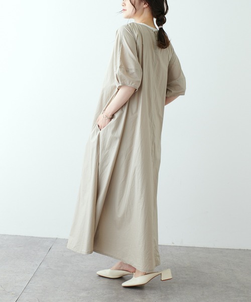 PUAL CE CIN(ピュアルセシン)の「コットンローンペーパー加工コクーン袖ワンピース(ワンピース・レディース・チャコールグレー/ベージュ/マスタード・FREE)」の4枚目の写真