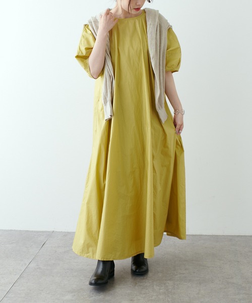 PUAL CE CIN(ピュアルセシン)の「コットンローンペーパー加工コクーン袖ワンピース(ワンピース・レディース・チャコールグレー/ベージュ/マスタード・FREE)」の13枚目の写真