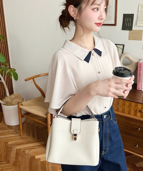 moment+（モーメントプラス）の「スクエアワンハンドルショルダーバッグ（ハンドバッグ・レディース・ブラック/アイボリー/ブラウン・FREE）」の11枚目の写真