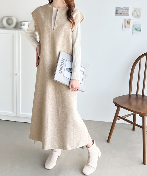 classicalelf(クラシカルエルフ)の「1枚で主役級。冬に大活躍!カフタン調サイドスリット圧縮ニットロング丈ジャンパースカート(ワンピース・レディース・ブラック/ベージュ/ブラウン/モカ・SMALL/MEDIUM/LARGE/X-LARGE)」の21枚目の写真