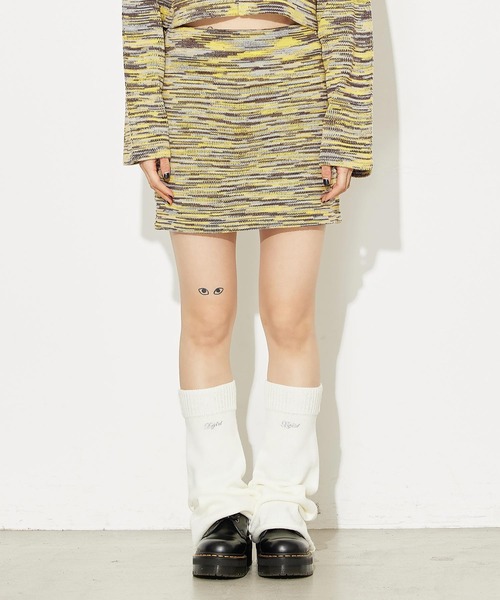 X-girl(エックスガール)の「MELANGE KNIT MINI SKIRT(スカート・レディース・ブラック/イエロー/グリーン・ONE SIZE)」の3枚目の写真