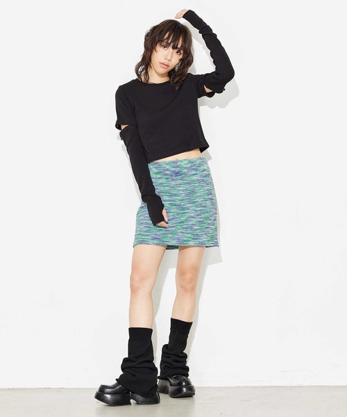 X-girl(エックスガール)の「MELANGE KNIT MINI SKIRT(スカート・レディース・ブラック/イエロー/グリーン・ONE SIZE)」の16枚目の写真