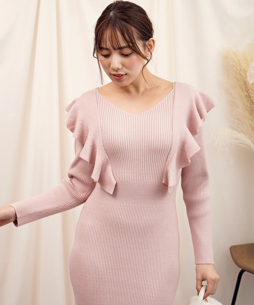 古着 ビンテージ ニット ワンピース ドレス フリル 古着 ビンテージ 70s ヨーロッパ 花柄 フリル ドレス ワンピース総柄