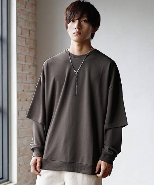 MinoriTY（マイノリティ）の「【MinoriTY】スウェット とろみ素材 レイヤード/重ね着 トレーナー 春服 冬服（スウェット・メンズ・アッシュグレー/ブルーグリーン/モカ・M/L）」の6枚目の写真