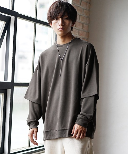 MinoriTY（マイノリティ）の「【MinoriTY】スウェット とろみ素材 レイヤード/重ね着 トレーナー 春服 冬服（スウェット・メンズ・アッシュグレー/ブルーグリーン/モカ・M/L）」の14枚目の写真