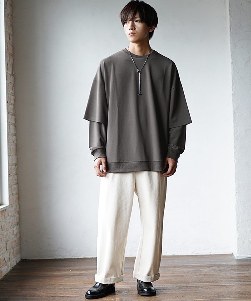 MinoriTY（マイノリティ）の「【MinoriTY】スウェット とろみ素材 レイヤード/重ね着 トレーナー 春服 冬服（スウェット・メンズ・アッシュグレー/ブルーグリーン/モカ・M/L）」の16枚目の写真