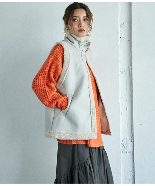 Settimissimo（セッティミッシモ）の「ムートンタッチスリーブレスジャケット（その他アウター・レディース・ブラック/アイボリー・FREE）」の6枚目の写真